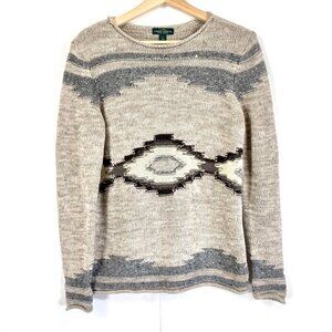LRL Lauren Jeans Co. Long Sleeve Cotton Wool Blend Aztec Pullover Sweater Size L